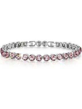 Women's Tourmaline Pink Birthstone Tennis Swarovski Crystals Adjustable Bracelet